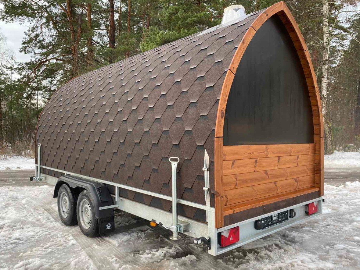 Sauna mobile Iglu installé sur une remorque